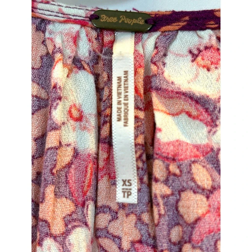 Free People Sweet Memories‎ Pink Multi Floral Print Ruffled Puff Sleeve Top XS